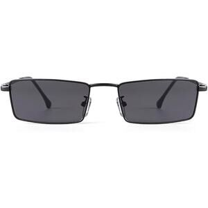 New Laurinny Womens Black Small Y2K Retro 80s 90s Narrow Rectangle Sunglasses